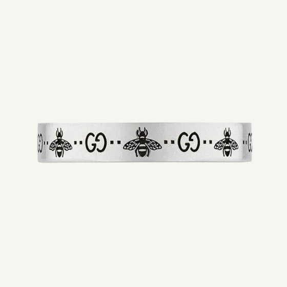 Sterling silver signature bee engraved band ring 6mm.