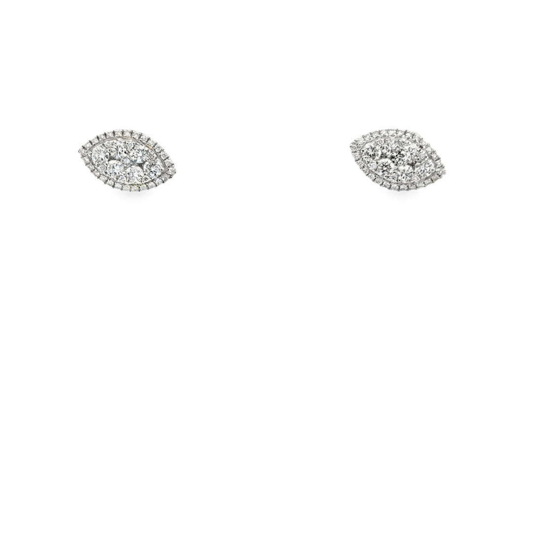 18K White Gold Marquise Diamond Cluster Halo Stud Earrings