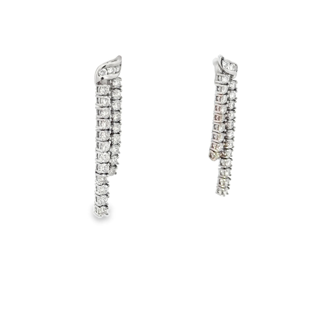 14K White Gold Double Row Diamond Dangle Earrings