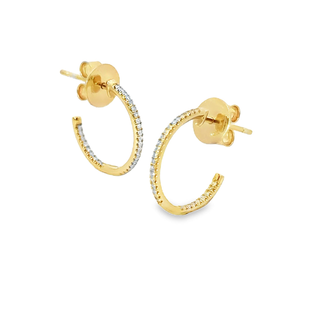 14K Yellow Gold Diamond J Hoop Earrings