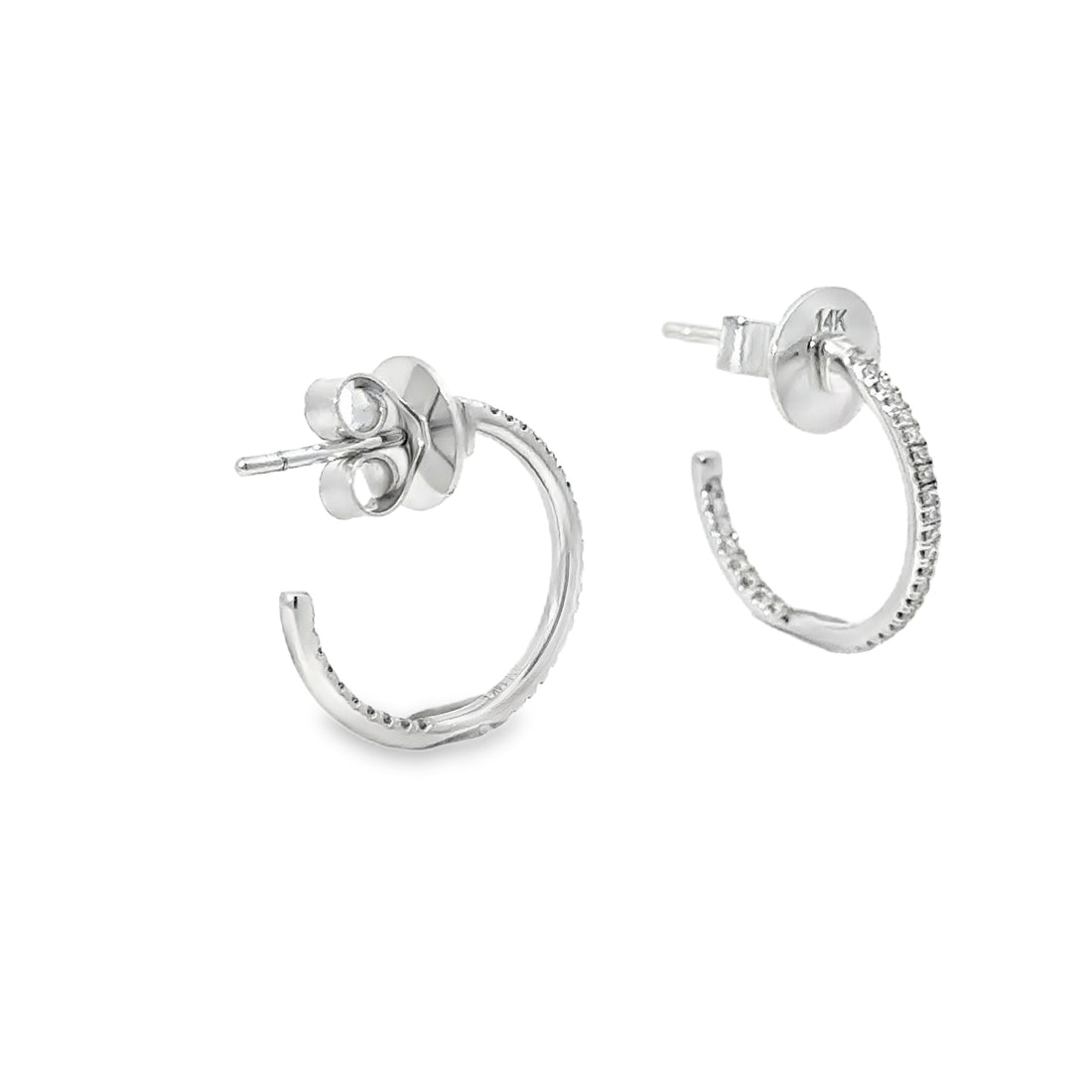 14K White Gold Diamond J Hoop Earrings