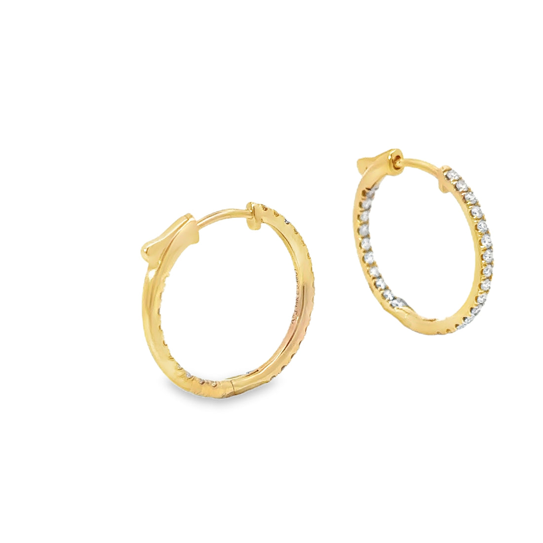 14K Yellow Gold Diamond Inside-Out Hinged Huggie Earrings