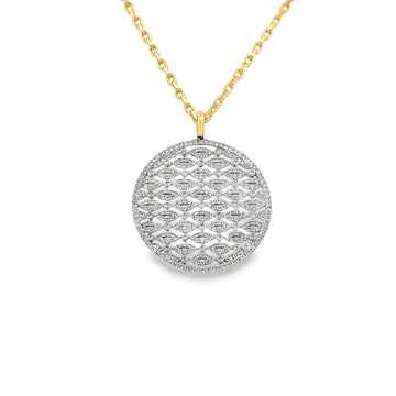 14k White Gold Round Diamond and Pavé Medallion Pendant Necklace