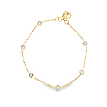 18K Yellow Gold Bezel-Set Round Brilliant Diamond Station Bracelet - 0.22 CTW