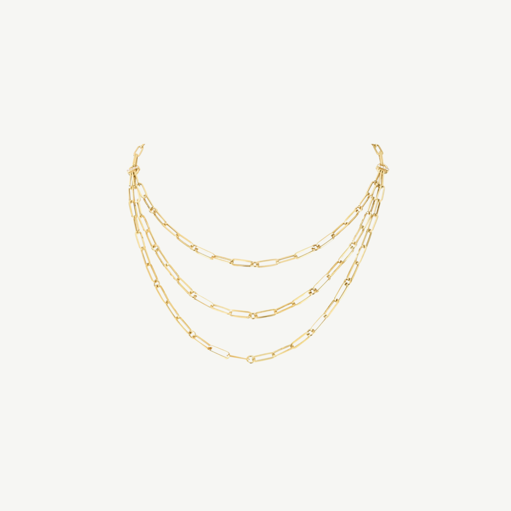 Designer Gold Triple Strand Paperclip Chain & Diamond Necklace