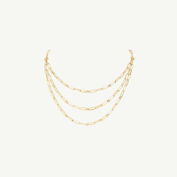 Designer Gold Triple Strand Paperclip Chain & Diamond Necklace