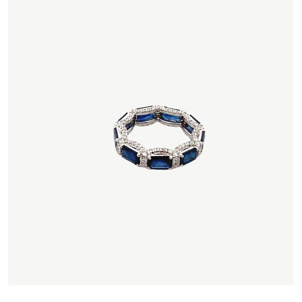 Pave Diamond + Emerald Cut Sapphire Ring