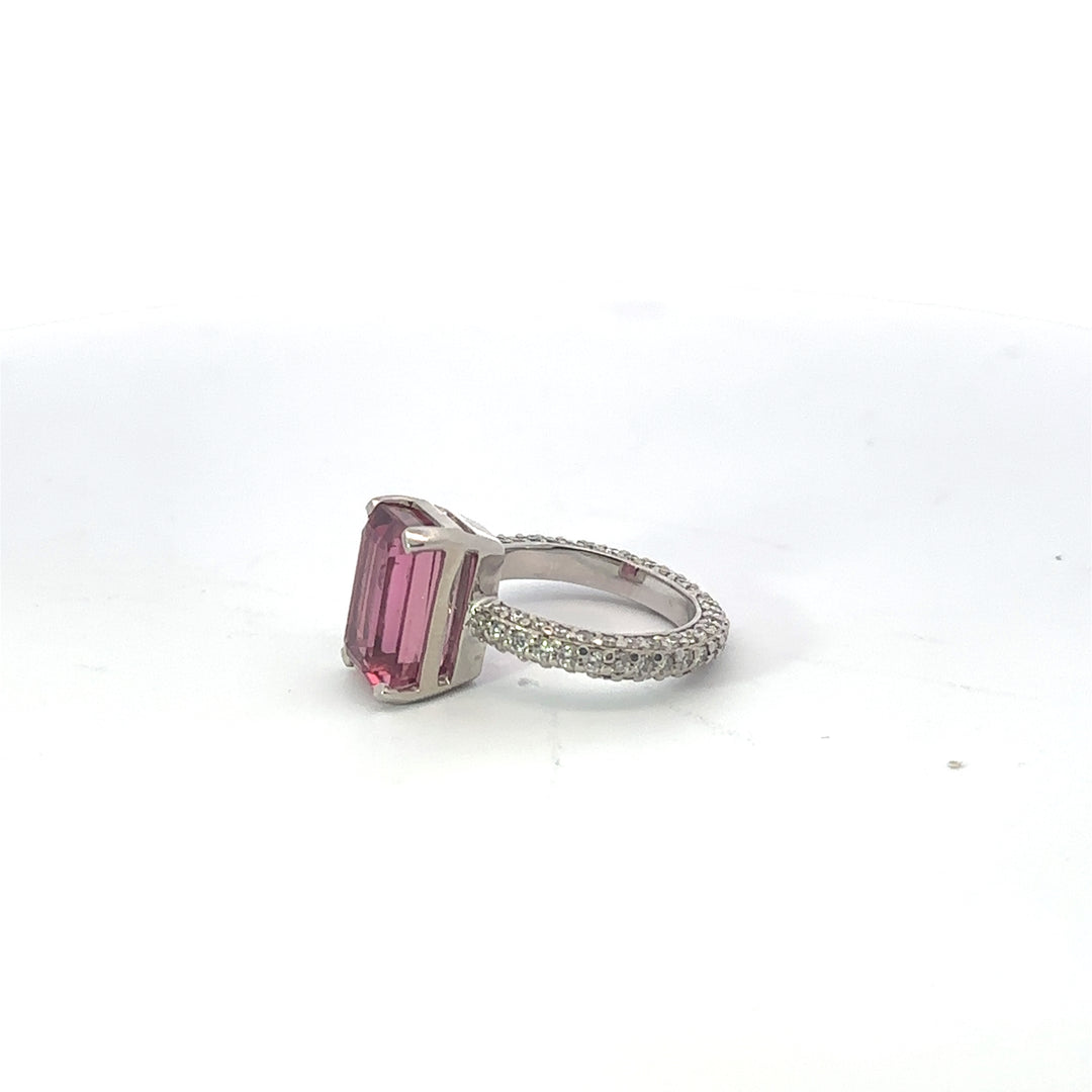 14k White Gold Purplish Pink Tourmaline Statement Ring