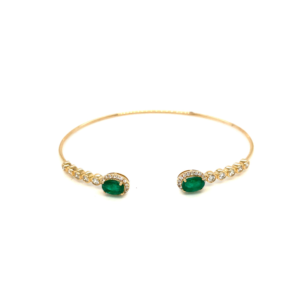 emerald cuff bangle bracelet with oval emeralds and round diamonds