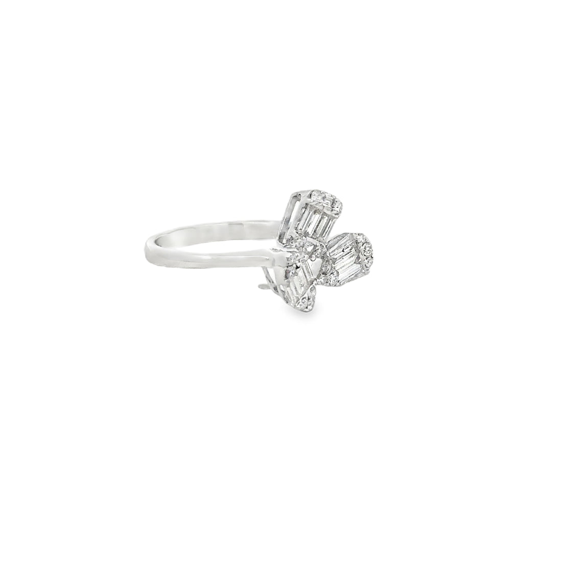 Triple Emerald-Cut Diamond Cluster Bypass Ring in 18k White Gold