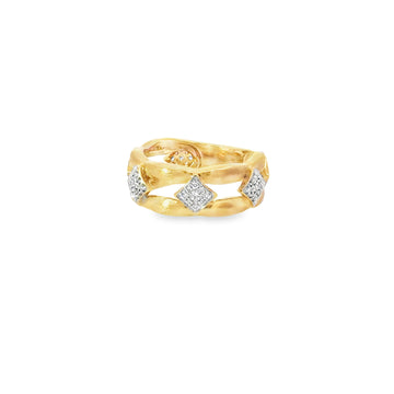 Brushed Yellow Gold Multi-Band Diamond Geometric Ring