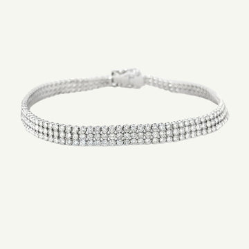 Triple Row Round Brilliant Diamond Tennis Bracelet in White Gold
