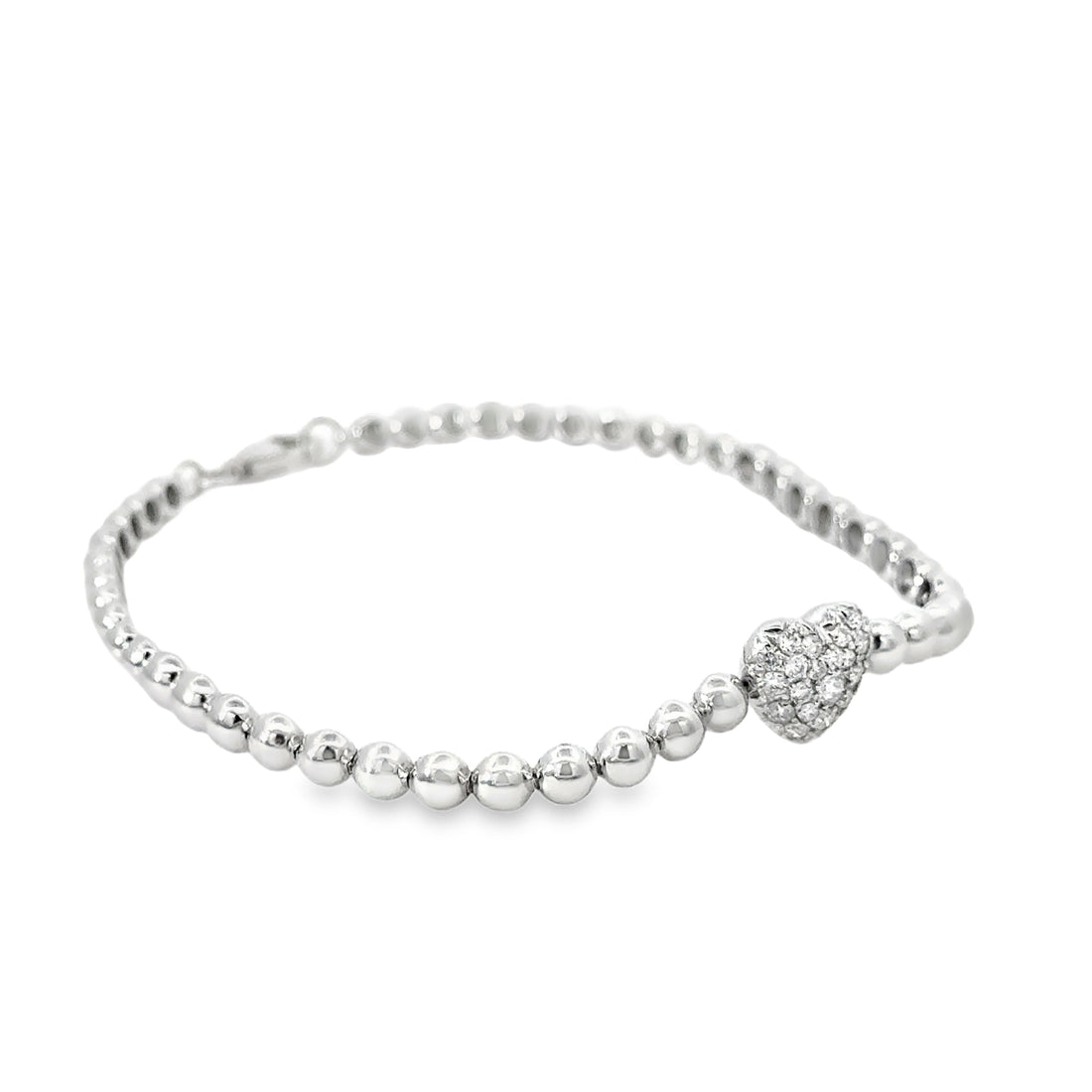 18k White Gold Pave Diamond Heart Beaded Bracelet
