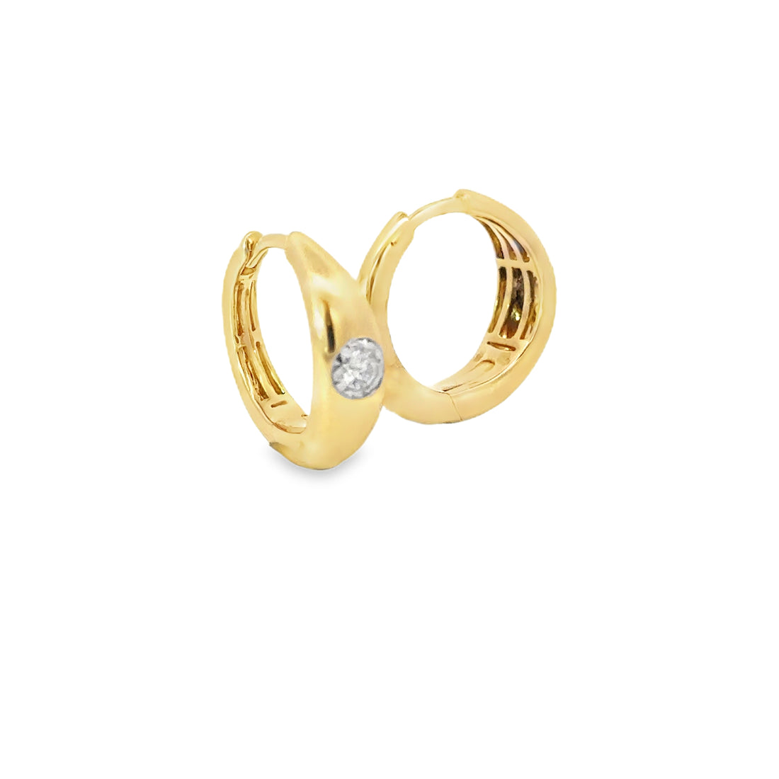 18K Yellow Gold Burnished Illusion Diamond Hinged Huggie Earrings