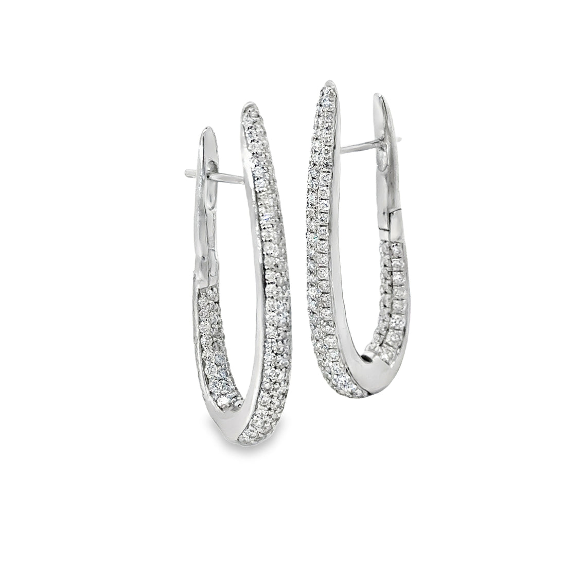 18K White Gold Diamond Pavé U-Shaped Hoop Earrings