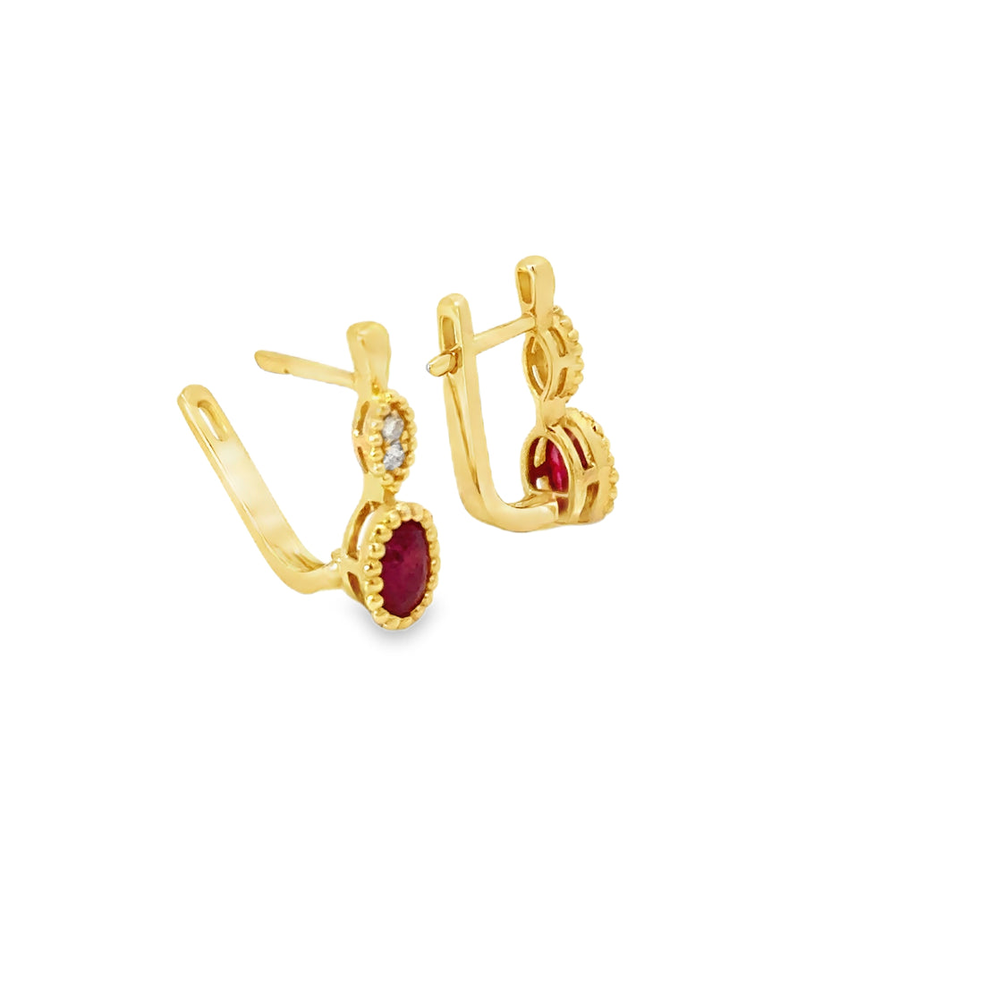 Yellow Gold Beaded Ruby Drop Earrings