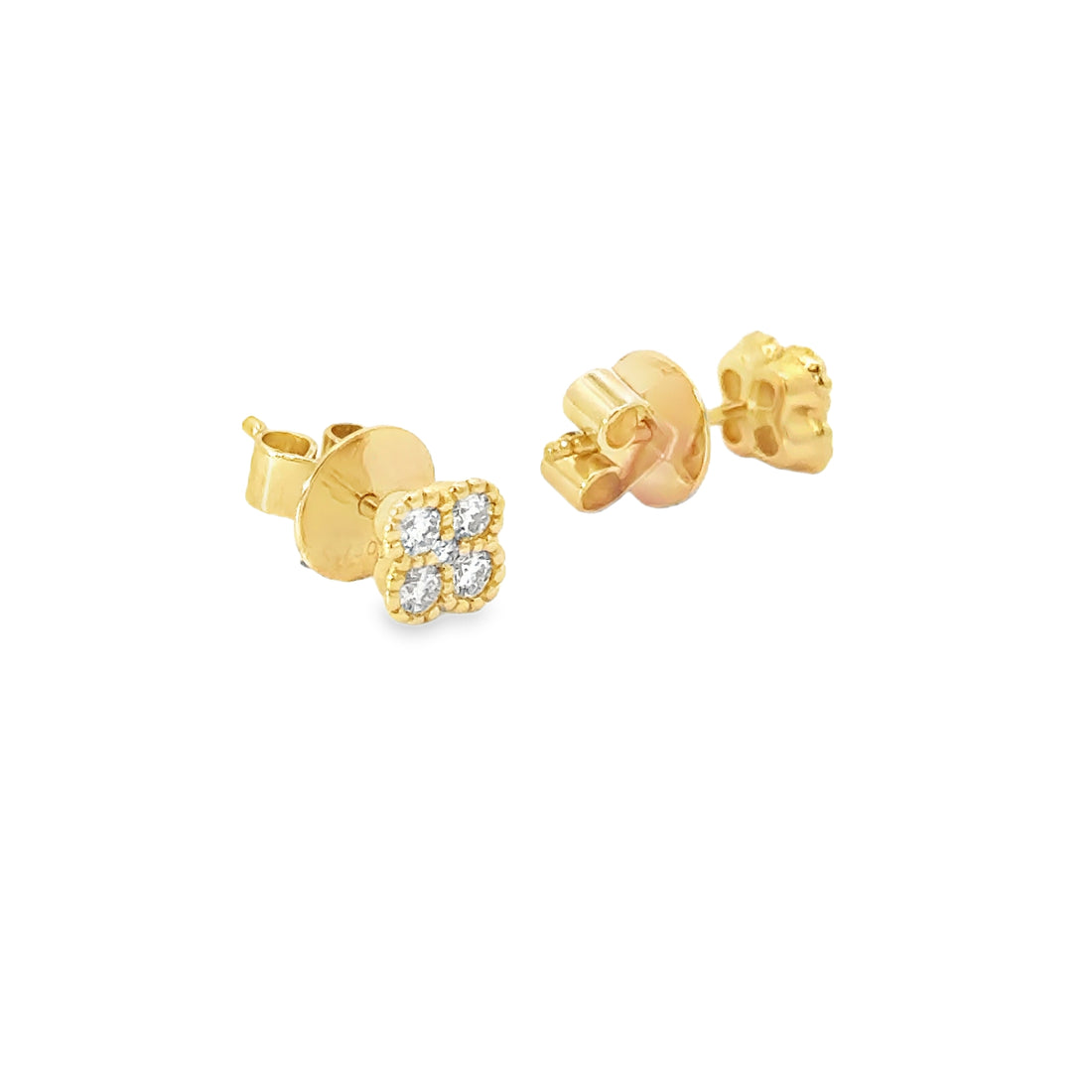 18K Yellow Gold Diamond Milgrain Cluster Stud Earrings