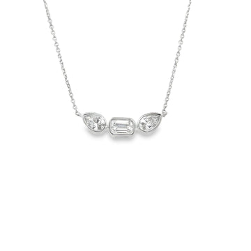 14K White Gold Lab-Grown Diamond Three-Stone Bezel Necklace