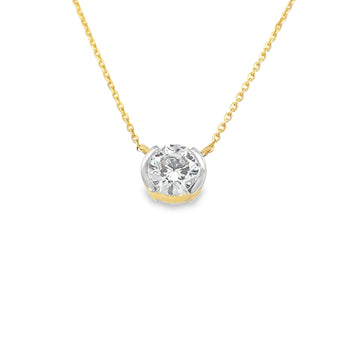14K Yellow Gold & Rhodium Lab-Grown Round Diamond Half Bezel Solitaire Necklace