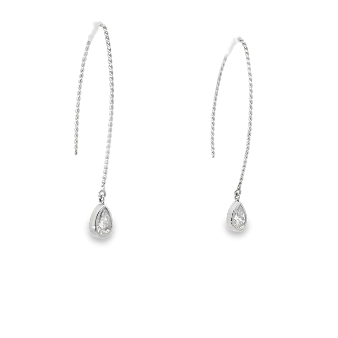 14 Karat White Gold Threader Diamond Drop Dangle Earrings