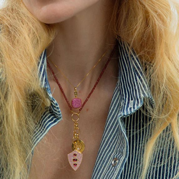 Slim "Rae" Locket Necklace with Pink Sapphires