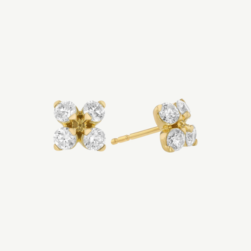 Gold Love In Verona Small Diamond Flower Stud Earrings