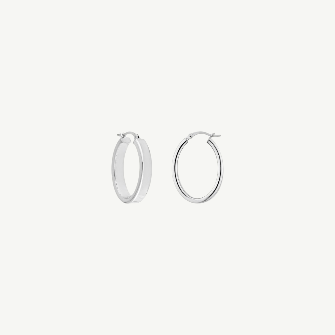 Sterling Silver Satin Oval Hoop Earrings