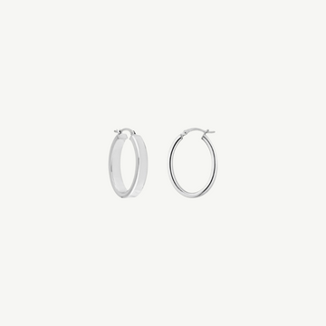 Sterling Silver Satin Oval Hoop Earrings