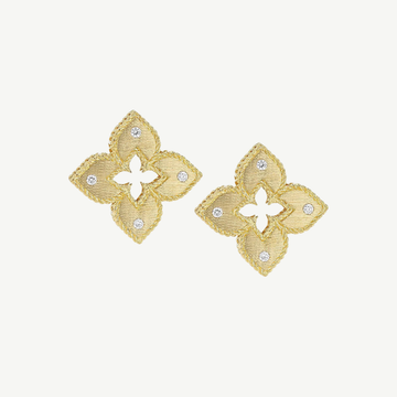 Gold Petite Venetian Princess Satin & Extra small satin & Diamond accent flower Earrings