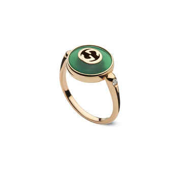 Gucci 18K Rose Gold Interlocking G Green Agate & Diamond Ring