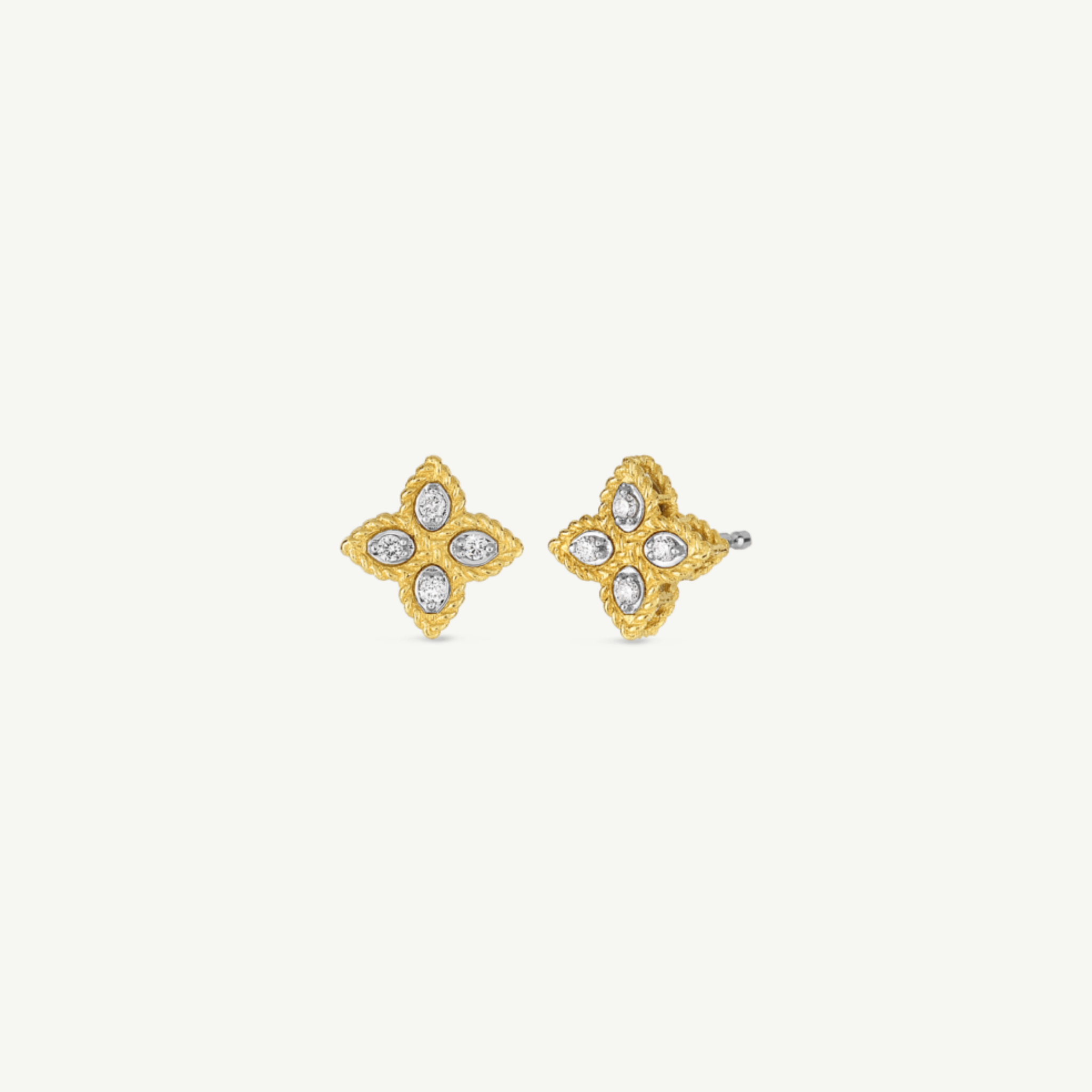 Gold Princess Flower Small Diamond Stud Earrings