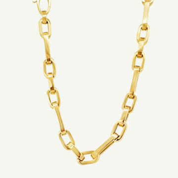 Modern Rectangular and Oval Link Yellow Gold Chain Necklace