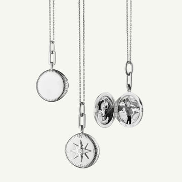 "Adventure" Compass Locket Necklace with White Sapphire