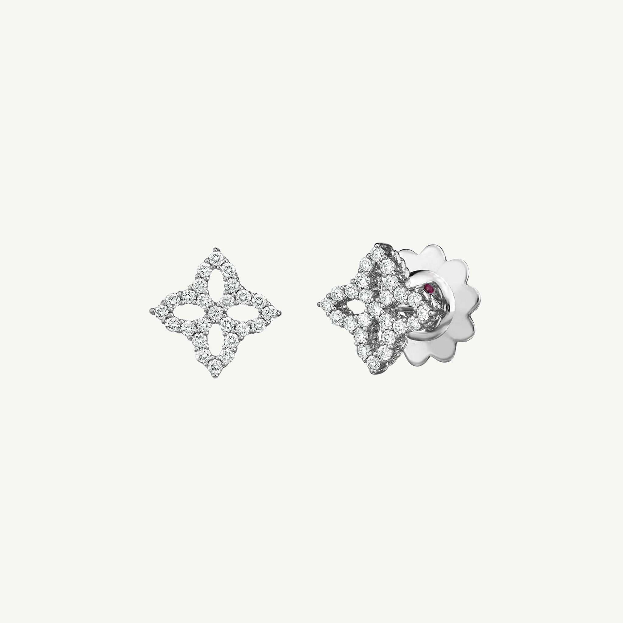 White Gold Diamond Princess Flower Small Open Stud Earrings