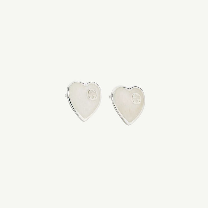 Gucci White Enamel Interlocking Heart Earrings