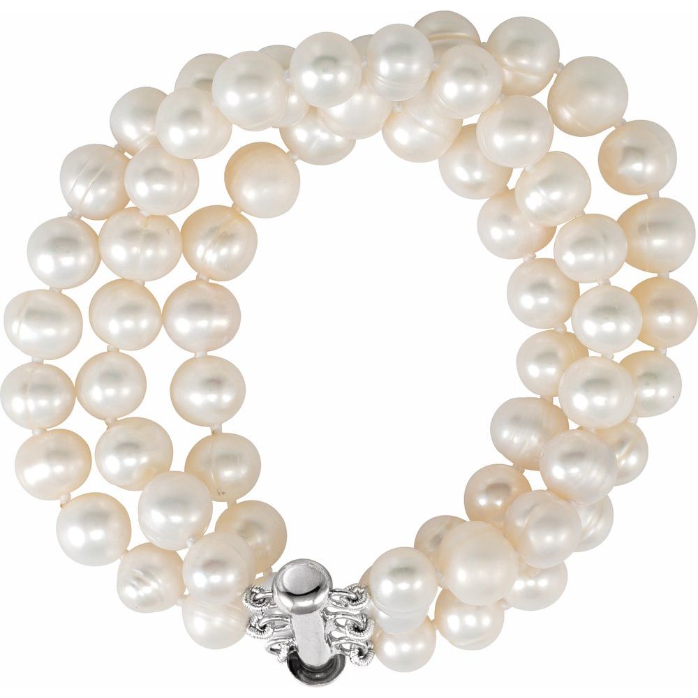 White Freshwater Pearl Triple Strand Bracelet