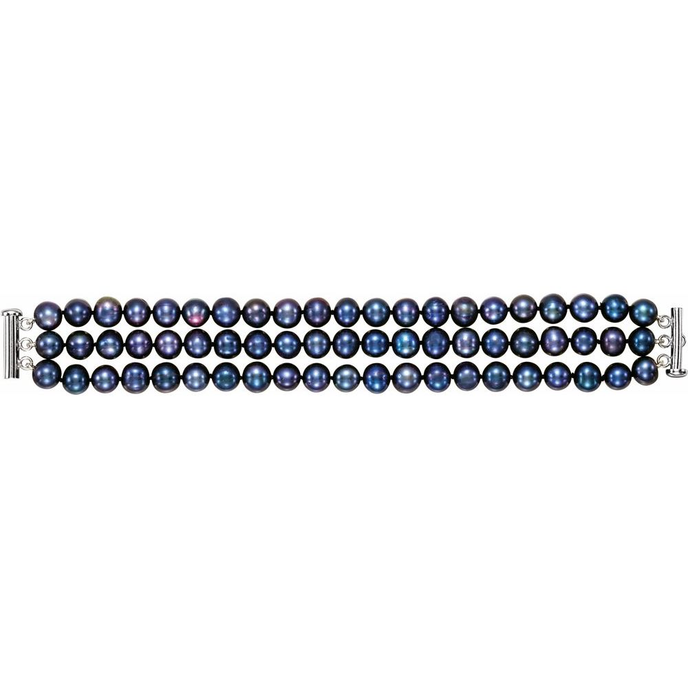 Sterling Silver Cultured Black Freshwater Pearl 3-Strand Bracelet