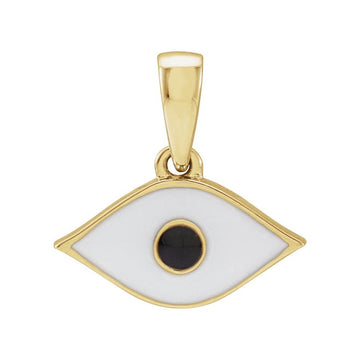 14K Yellow White Enamel Evil Eye Pendant