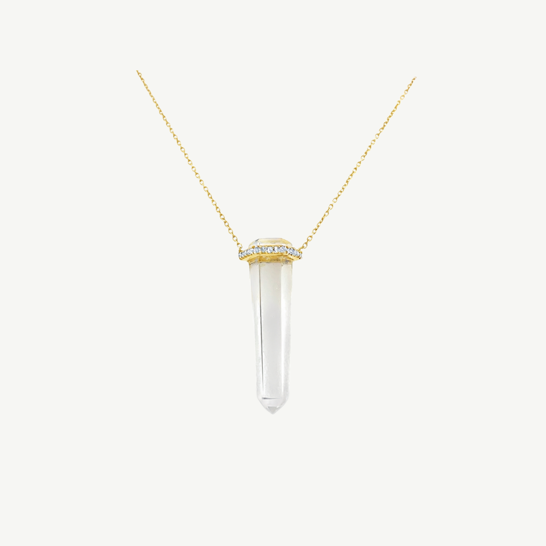 Idayne Clear Moonstone & Raw Diamond Gold Necklace Pendant Necklace