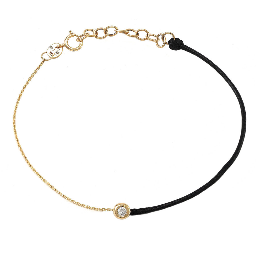 14k Gold Diamond Bezel Cord + Chain Bracelet