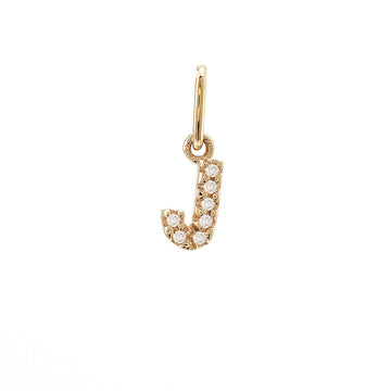 14K Yellow Gold Diamond Letter J Initial Pendant