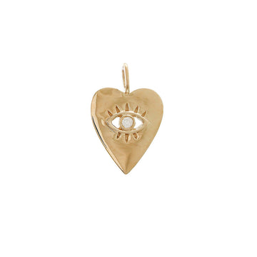 14K Yellow Gold Diamond Evil Eye Heart Charm Pendant