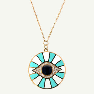 18K Yellow Gold Diamond Evil Eye Necklace – 0.22 CTW