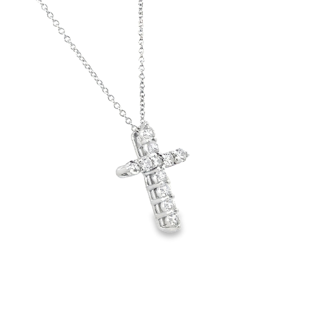 14K White Gold Diamond Cross Necklace