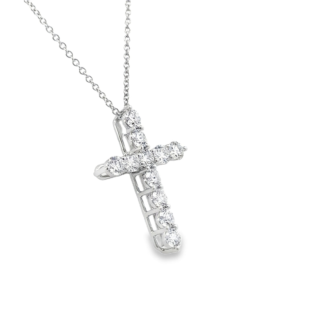 14K White Gold Diamond Cross Necklace