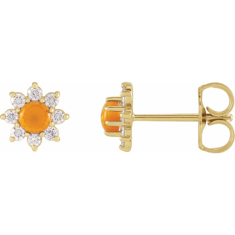 14K Yellow Gold Diamond Flower Earrings