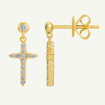 14K Yellow Gold Diamond Cross Dangle Stud Earrings – 0.20 CTW