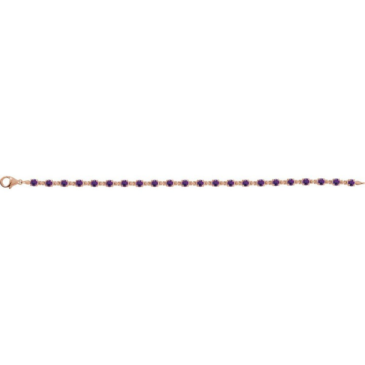 top-down view of the amethyst line bracelet gems and rose gold