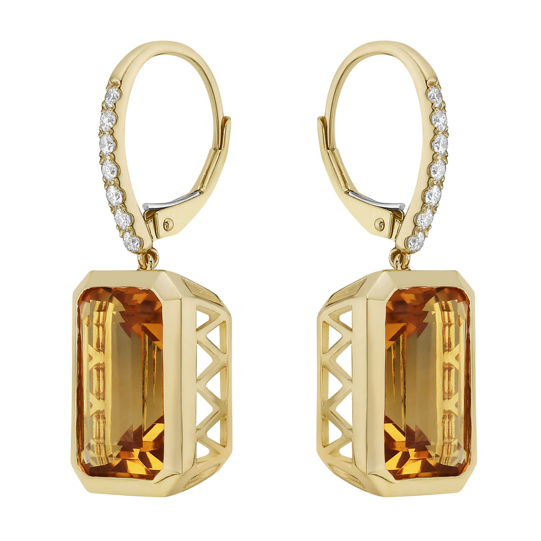 14K Yellow Gold Citrine Earrings with Dazzling Central Gem and Surrounding Radiance