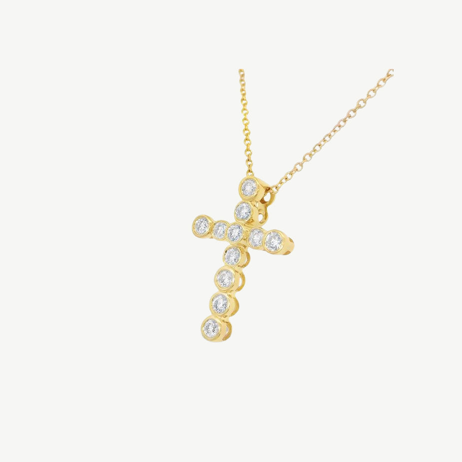 Bezel-Set Diamond Cross Necklace